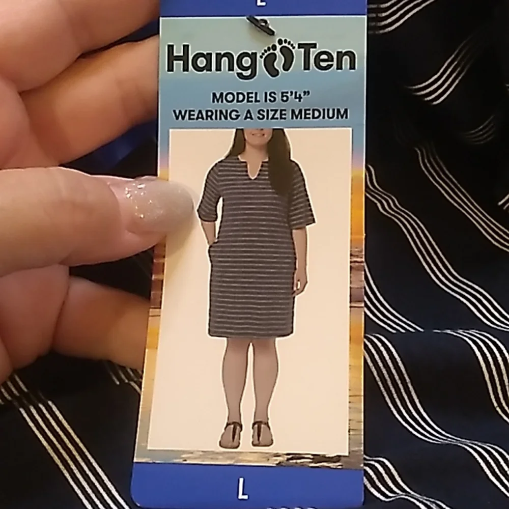 Hang Ten UV Protection UPF 50+ Blue & White Dress w Pockets Women's Large - Picture 5 of 6